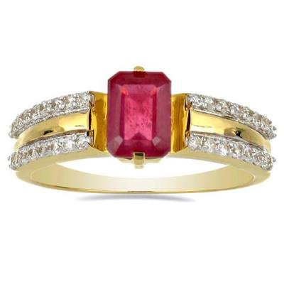 BUY 14K GOLD GENUINE  GLASS FILLED RUBY GESMTONE CLASSIC RING